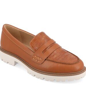 Journee Brown Kenly Penny Loafer SZ 8.5 Narrow Faux Leather Slip On Crocodile